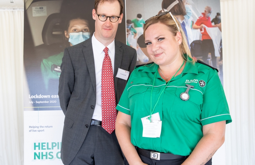 Gedling’s MP, Tom Randall, meets with Gedling resident and St John volunteer Cara-Lee