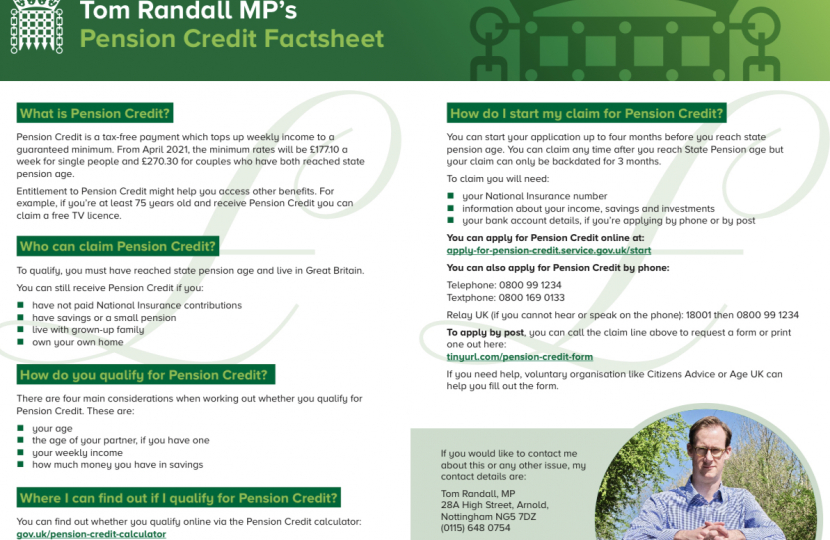 Tom Randall MP Pension Credit Factsheet