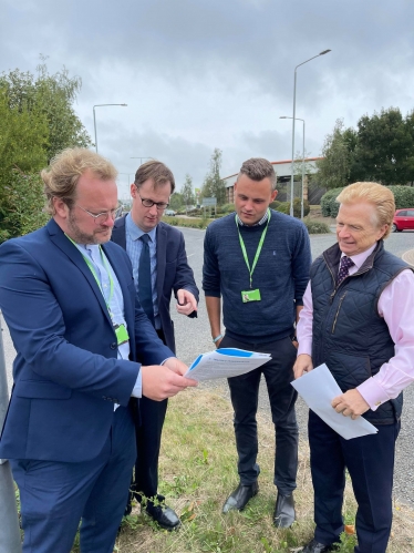 Tom Randall MP with the Leader of Nottinghamshire County Council, Cllr Ben Bradley MP, the Council’s Committee Chairman for Transport and Environment, Cllr Neil Clarke, and Carlton East’s County Councillor, Cllr Mike Adams, at a potential site for a fourth Trent crossing in Colwick at Netherfield retail park on Tuesday, 31st August 2021.